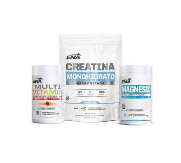 COMBO ENA CREATINA 300GR + MULTIVITAMIN 60TBS + MAGNESIO CITRATO 60CAPS