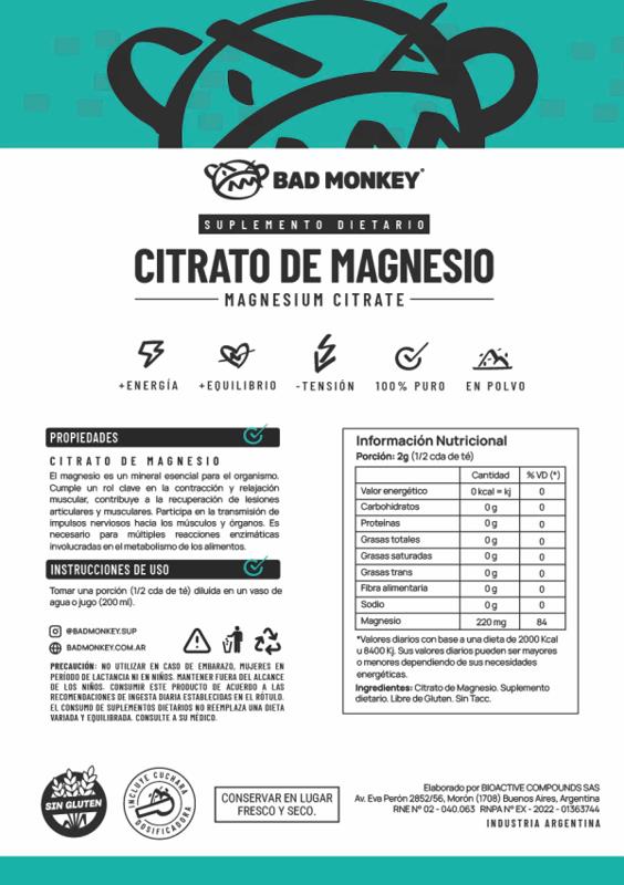 BAD MONKEY - CITRATO DE MAGNESIO 500GR
